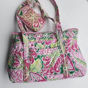 Vera Bradley Pinwheel Pink Villager Shoulder Bag Purse + Wallet Set Retired